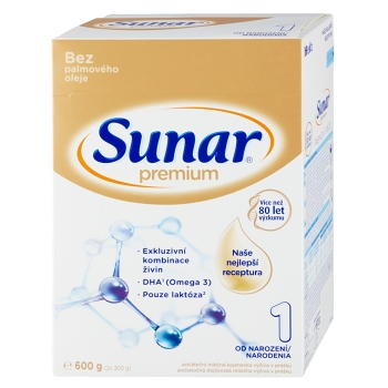 SUNAR Premium 1 Počiatočné dojčenské mlieko od 0 - 6 mesiacov 600 g