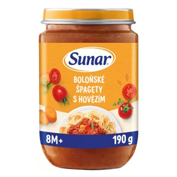SUNAR Príkrm bolonskej špagety s hovädzím mäsom 8m+ 190 g (Mäsovozeleninové príkrmy)