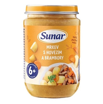 SUNAR Príkrm mrkva s hovädzím a zemiakmi 6m+ 190 g (Mäsovozeleninové príkrmy)