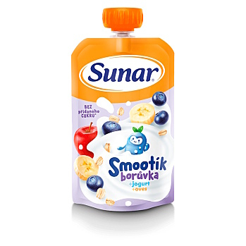 SUNAR Smoothie čučoriedka jogurt a ovsené vločky12m+ 120 g (Desiatové kapsičky)