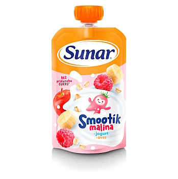 SUNAR Smootík malina jogurt a ovsené vločky 12m+ 120 g (Desiatové kapsičky)