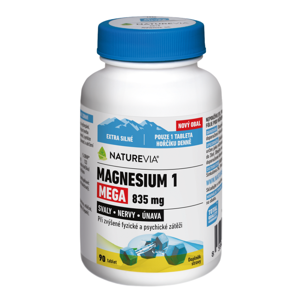 NatureVia Magnesium 1 Mega 835mg tablety na podporu normálnej činnosti nervovej sústavy, svalov, zubov a zníženie únavy 90 tbl kúpite na Mojalekaren.sk