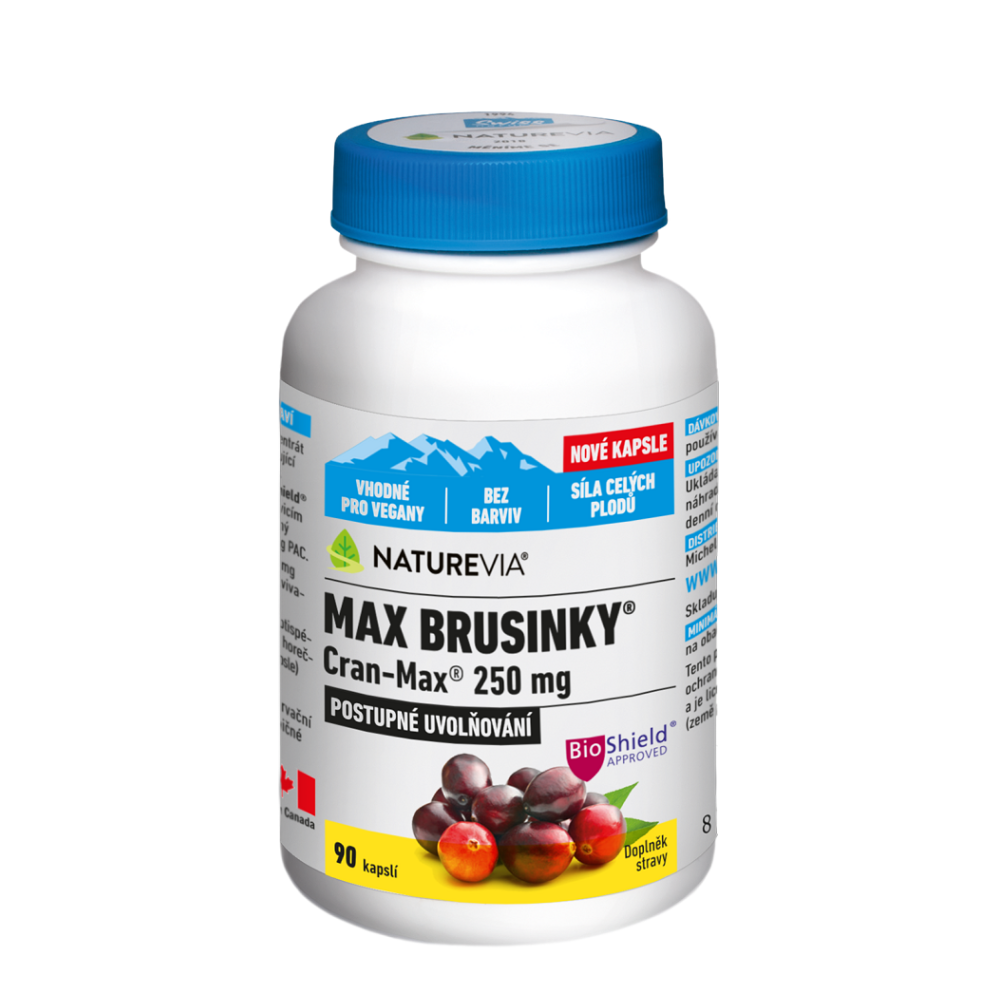 NatureVia Max Brusnice Cran-Max 250mg kapsuly na podporu zdravia močových ciest 90 cps kúpite na Mojalekaren.sk
