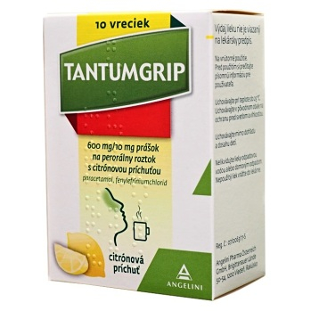 TANTUMGRIP s citrónovou príchuťou 600 mg/10 mg prášok na perorálny roztok 10 vreciek
