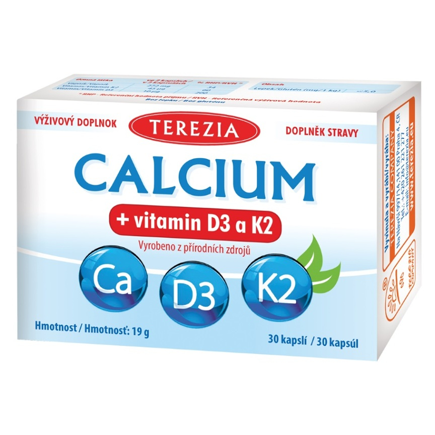 Terezia Calcium + vitamín D3 a K2 kapsuly na podporu zdravia kostí a zubov 30 cps kúpite na Mojalekaren.sk