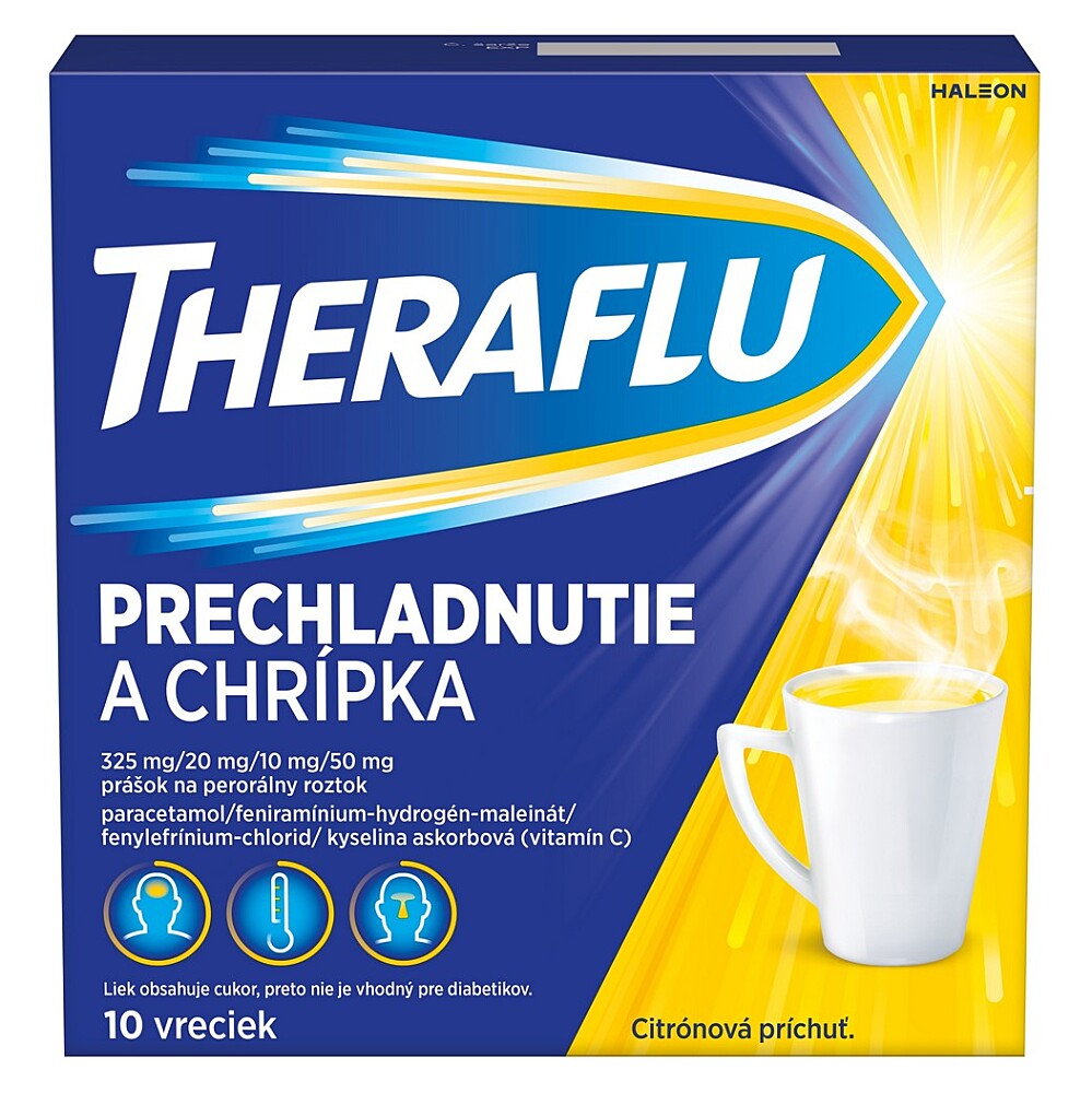 THERAFLU na chrípku a nachladnutie, citrónová príchuť 10 vreciek kúpite na Mojalekaren.sk