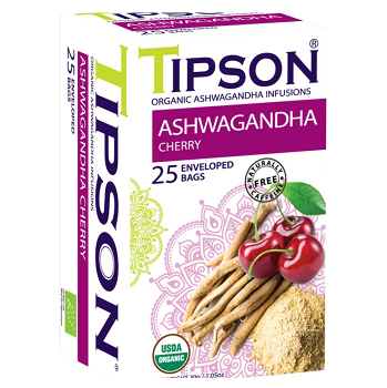 TIPSON Bylinný čaj s ashwagandhou a prírodnou čerešňovou arómou BIO 25 sáčkov