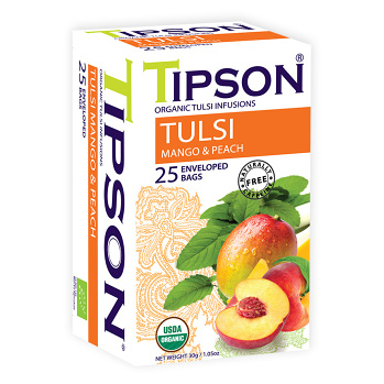 TIPSON Bylinný čaj s tulsi a prírodnou broskyňovou arómou BIO 25 sáčkov