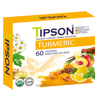 TIPSON Variácia bylinných čajov s kurkumou a prírodnou arómou BIO 60 sáčkov