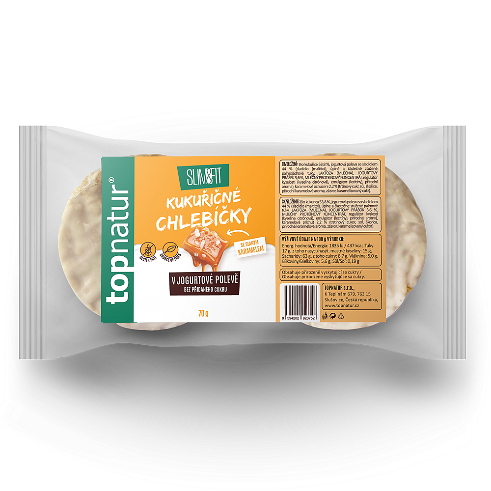 TOPNATUR Kukuričný chlebíček slaný karamel v jogurtovej poleve 70 g