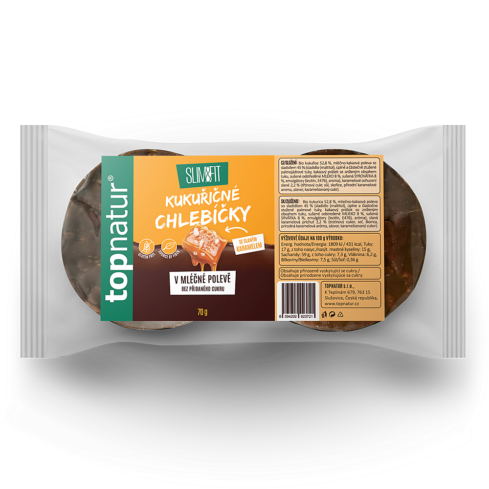 TOPNATUR Kukuričný chlebíček slaný karamel v mliečnej poleve 70 g