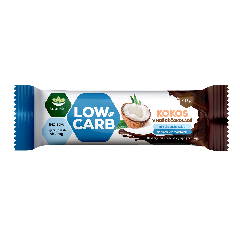 Topnatur Low Carb tyčinka tyčinka bez pridaného cukru príchuť Coconut & Dark Chocolate 40 g kúpite na Mojalekaren.sk