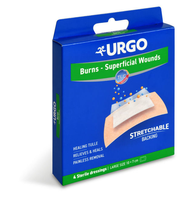 URGO Burns Na popáleniny lipidokoloidná náplasť sterilná 10 x 7 cm 4 ks kúpite na Mojalekaren.sk