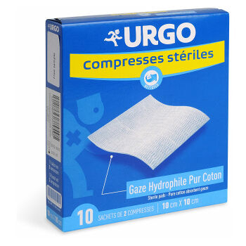 URGO Sterilná kompresia bavlna 10 x 10 cm 10 sáčkov á 2 ks