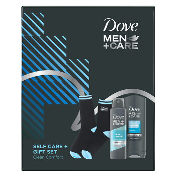 DOVE Men+Care Clean Comfort darčeková sada - Sprchový gél 250 ml + Antiperspirant sprej 150 ml + Ponožky
