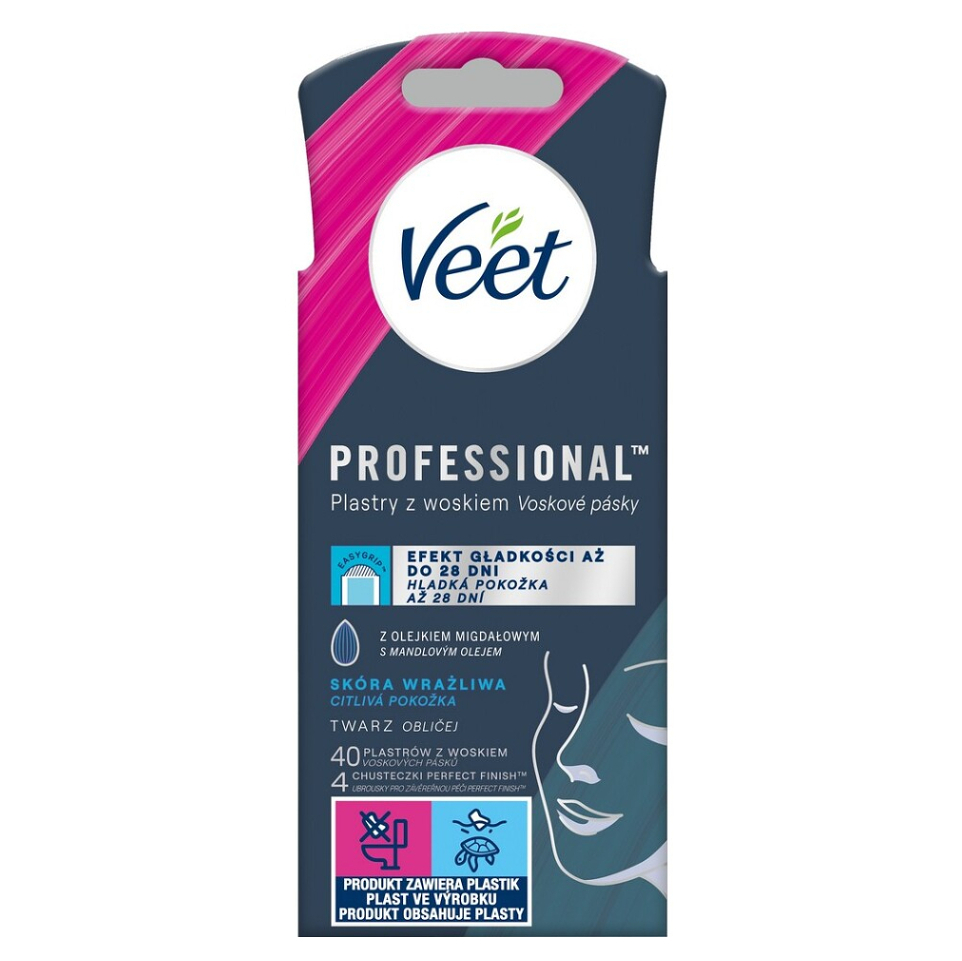 VEET Professional studené voskové pásiky na tvár pre citlivú pokožku 40 kusov