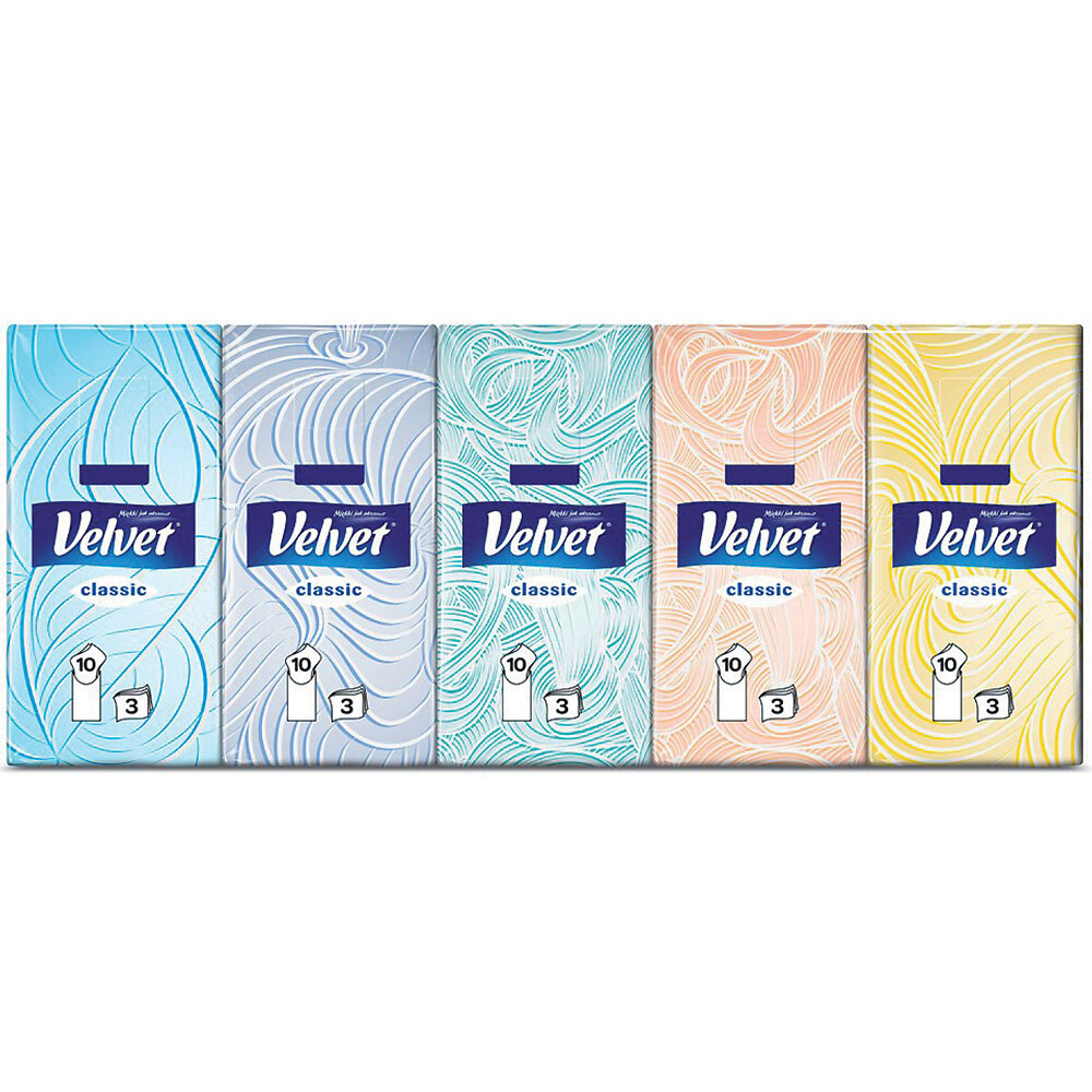 VELVET Classic Papierové vreckovky 3-vrstvové 10 x 10 kusov