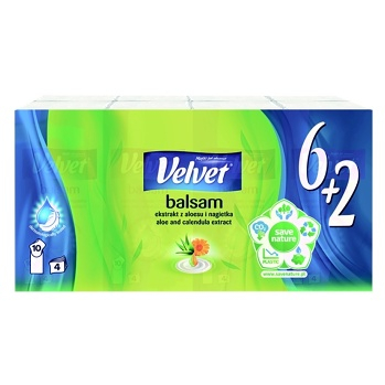 VELVET Papierové vreckovky 4-vrstvové Balsam 8 x 10 kusov