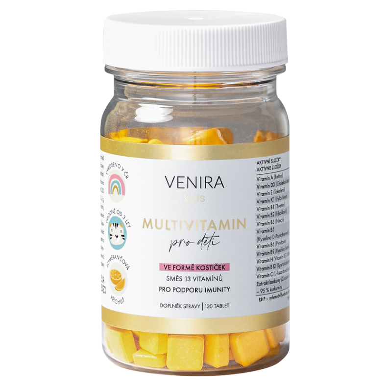 Venira Multivitamin pro děti tablety na cmúľanie s multivitamínovým komplexom príchuť Orange 120 tbl