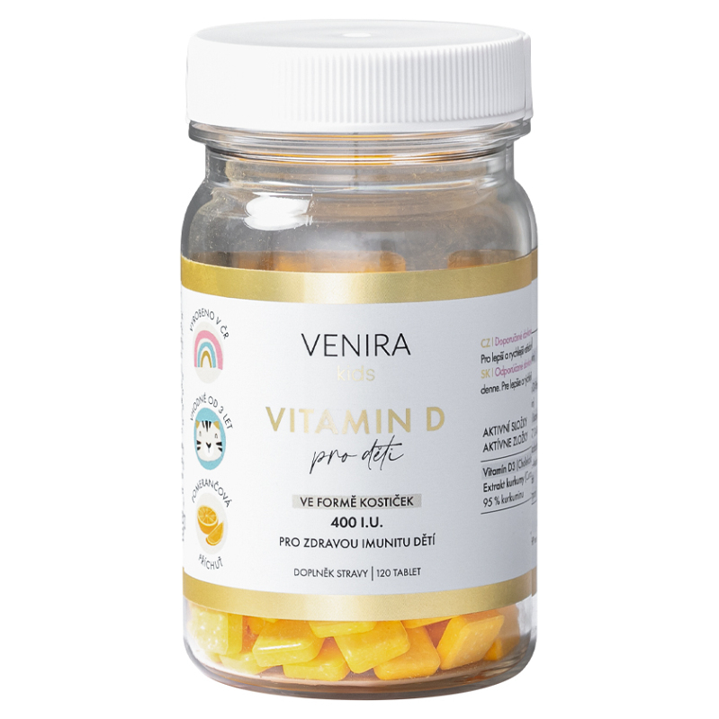 Venira Kids Vitamin D tablety na cmúľanie na posilnenie imunity 120 tbl