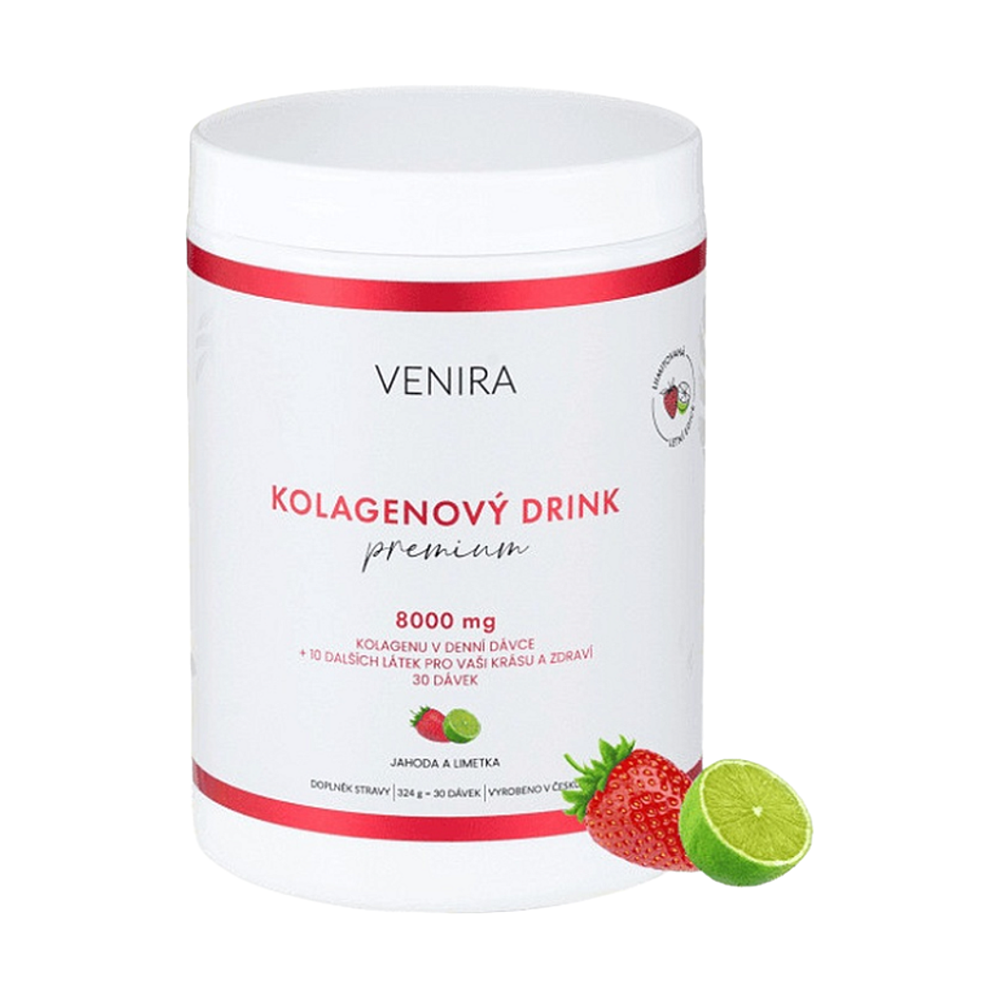 Venira PREMIUM kolagénový drink prášok na prípravu nápoja pre krásne vlasy, pleť a nechty príchuť Strawberry & Lime 324 g