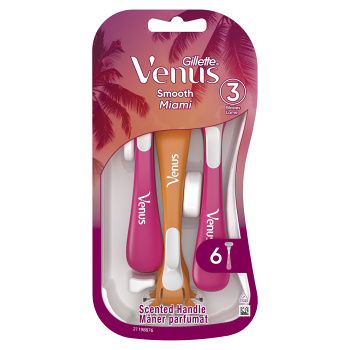 GILLETTE Venus Smooth Miami Dámske pohotovostné holiace strojčeky 3 kusov (Dámske jednorazové holítka) - Jednorázové, vyšetrovacie