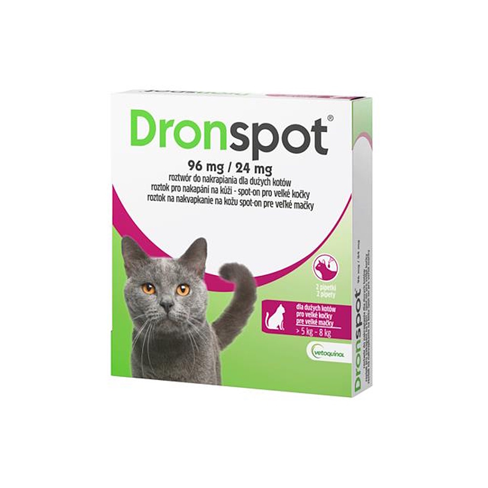 DRONSPOT 96 mg/24 mg spot-on pre veľké mačky 2x1,12 ml kúpite na Mojalekaren.sk