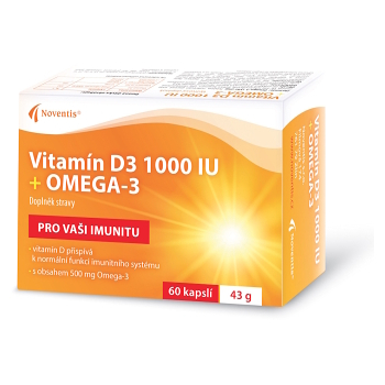 NOVENTIS Vitamín D3 1000 IU + Omega-3 60 kapslí (Vitamín D) - Viaczložkové