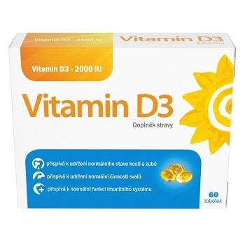 VITAMÍN D3 2000IU 60 kapsúl (Vitamíny na imunitu) - Prírodné, Jednozložkové
