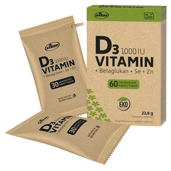 VITAR EKO Vitamín D3 1000IU + betaglukán 60 kapsúl (Vitamín D) - Viaczložkové, Postupné uvoľňovanie - obrázok 2/2