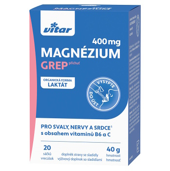 VITAR Magnézium 400 mg + vitamín B6 + vitamín C príchuť grep 20 sáčkov