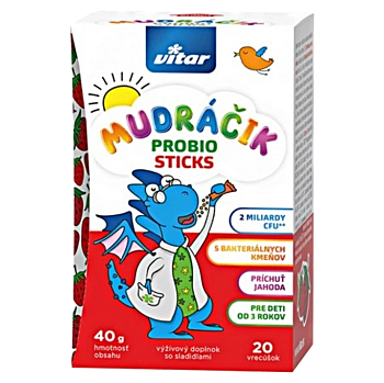 VITAR MUDRÁČIK Probio sticks prášok príchuť jahoda 20 kusov (Probiotiká, laktobacily)
