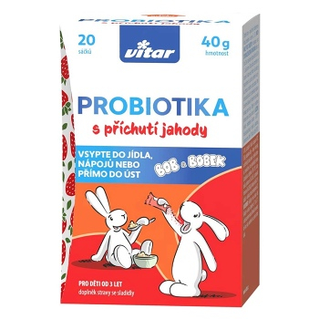 VITAR Probiotiká Bob a Bobek s príchuťou jahody 20 x 2 gramov