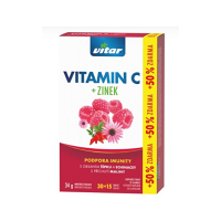 VITAR Vitamín C + zinok + echinacea + šípky s príchuťou maliny 30+15 tabliet