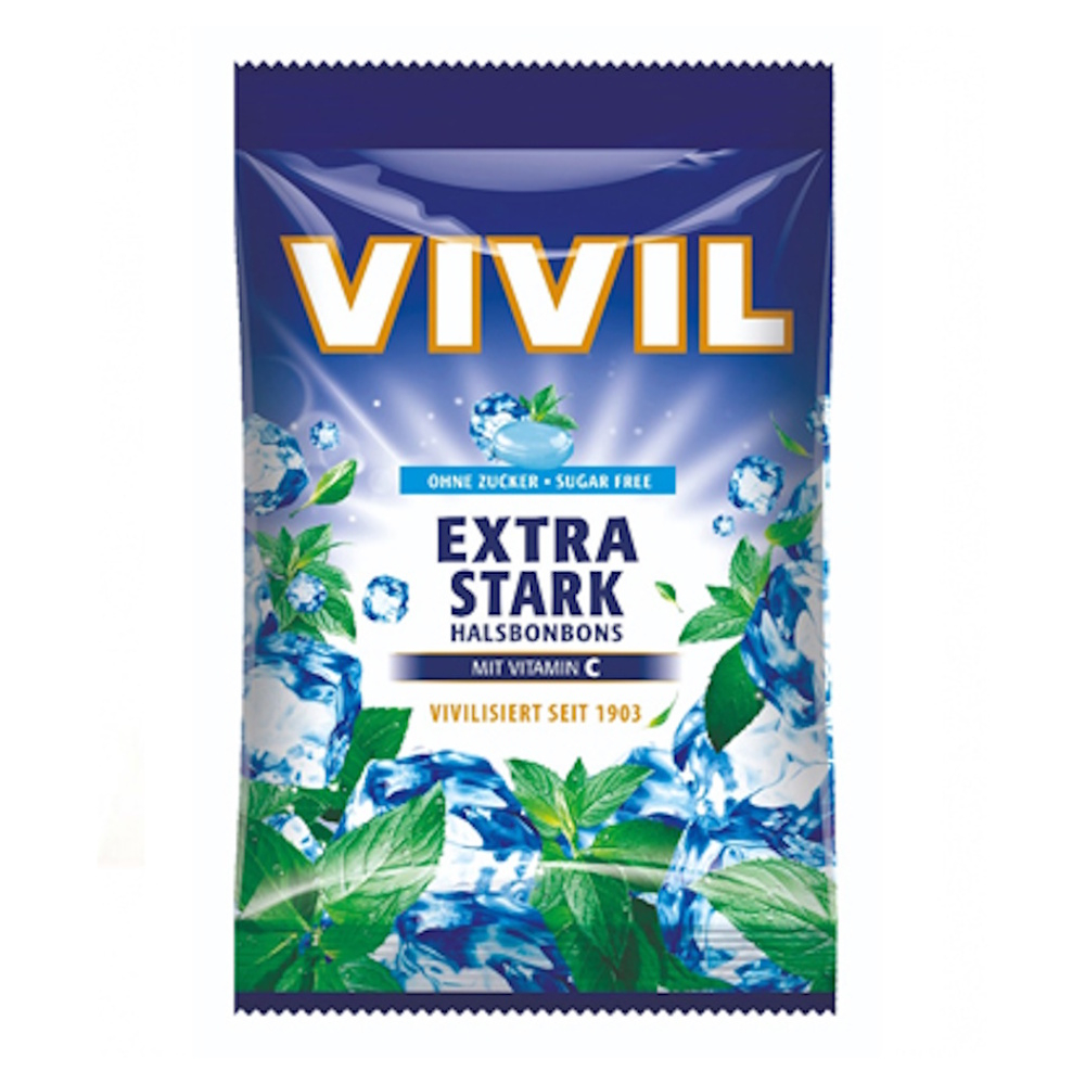 VIVIL Extra silný mentol a vitamín C drops bez cukru 120 g