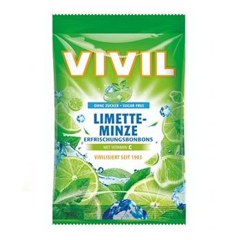 VIVIL Limetka pepermint a vitamín C drops bez cukru 120g