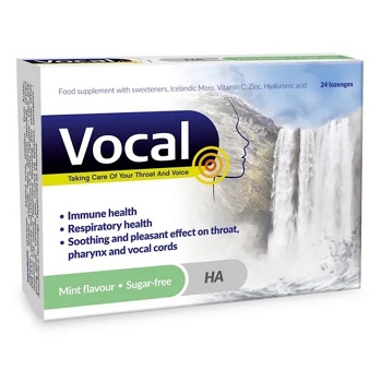 VOCAL HA pastilky s mätovou príchuťou bez cukru 24 kusov (Dýchanie, dýchacie cesty)