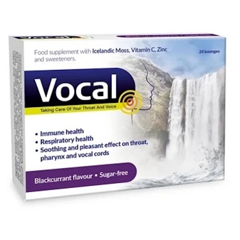 VOCAL pastilky s príchuťou čiernych ríbezlí bez cukru 24 kusov
