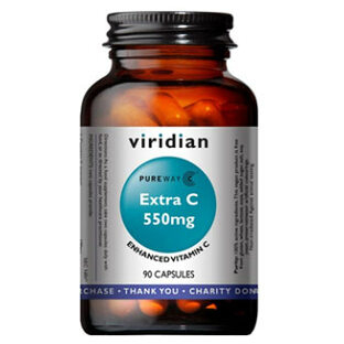 Viridian Nutrition Extra C 550 mg kapsuly na podporu imunitného systému, pre krásne vlasy a pleť 90 cps