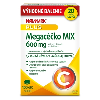 WALMARK Megacéčko Mix 600 mg vitamín C jahoda pomaranč 100+20 tabliet