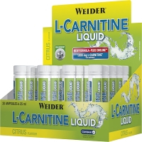 L-Carnitine Liquid, L-carnitin koncentrát, spaľovač tuku, ampulka 25 ml, Weider - Citrus