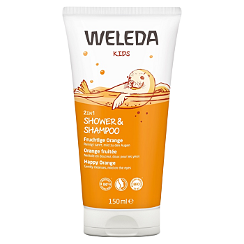 WELEDA 2v1 sprchový krém a šampón Šťastný pomaranč 150 ml, poškodený obal (Mydlá a sprchové gély) - Čistiace, Penivé