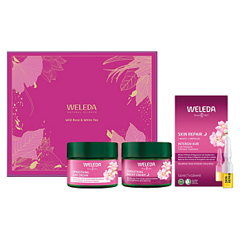 WELEDA darčekové balenie Brightening Face Care Wild rose & White tea (Kozmetické balíčky) - Dermokozmetika, Spevňujúce, Vyživujúce, Rozjasňujúce, Omladzujúce, Prírodné