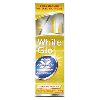 WHITE GLO Smokers špeciálne pre fajčiarov - bieliaca zubná pasta 150g + kefka na zuby a medzizubná kefka