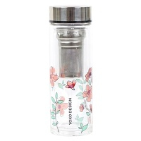YOKO Design sklenená fľaša so sitkom na čaj ružová 350 ml