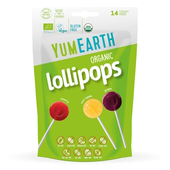 YUMEARTH Kyslé lízanky s príchuťou jablka, čerešne a hrozna BIO 14 kusov (Lekárenské lízanky) - BIO