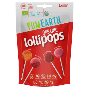 YUMEARTH Ovocné lízanky melón, jahoda, broskyňa a granátové jablko BIO 14 kusov (Lekárenské lízanky) - BIO