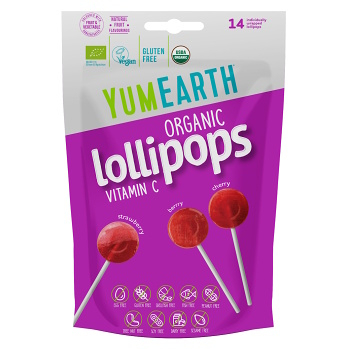 YUMEARTH Ovocné lízanky s vitamínom C príchuť jahoda, čerešňa, lesné plody BIO 14 kusov (Lekárenské lízanky) - BIO