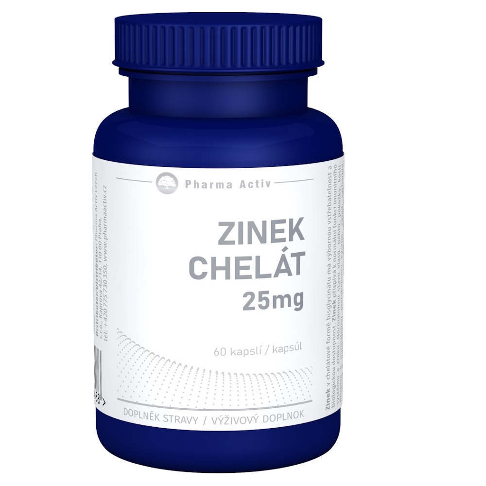 Pharma Activ Zinok Chelát 25 mg kapsuly na podporu imunitného systému, pre krásne vlasy, nechty, pleť a normálny stav zubov 60 cps kúpite na Mojalekaren.sk